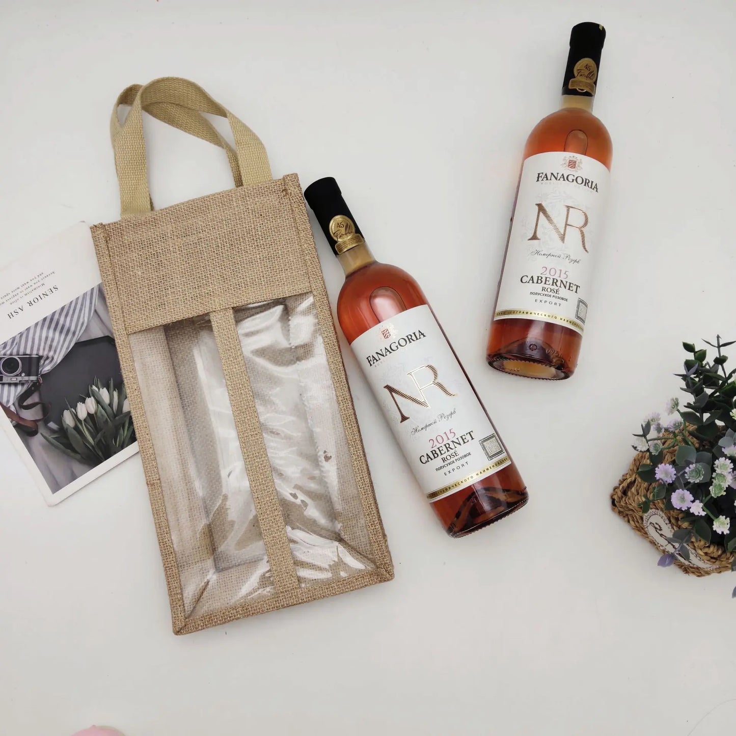 European Style Jute Wine Tote Gift Bag