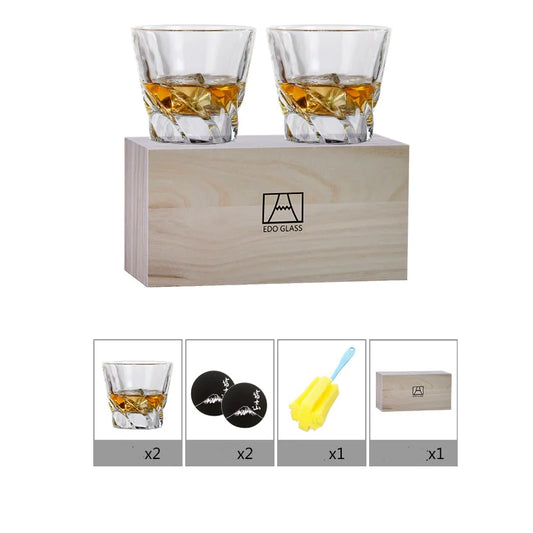 Nordic Style Crystal Whiskey Glass Set with Wooden Gift Box