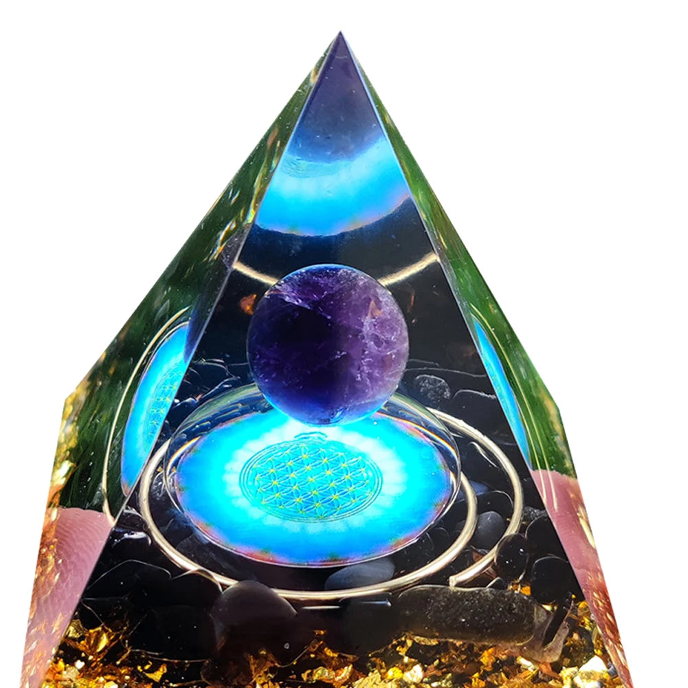 Transparent Crystal Orgonite Pyramid Sculpture Resin Art Craft Decor