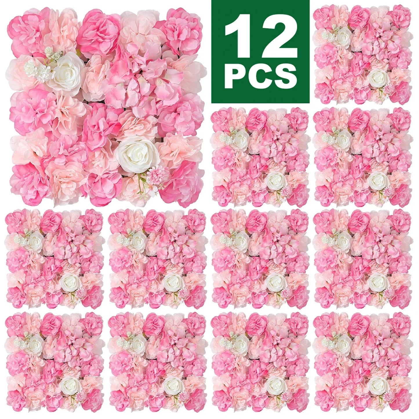 12PCS Artificial Flowers Roses Wall Panel 3D Flower Backdrop Outdoor Decoration