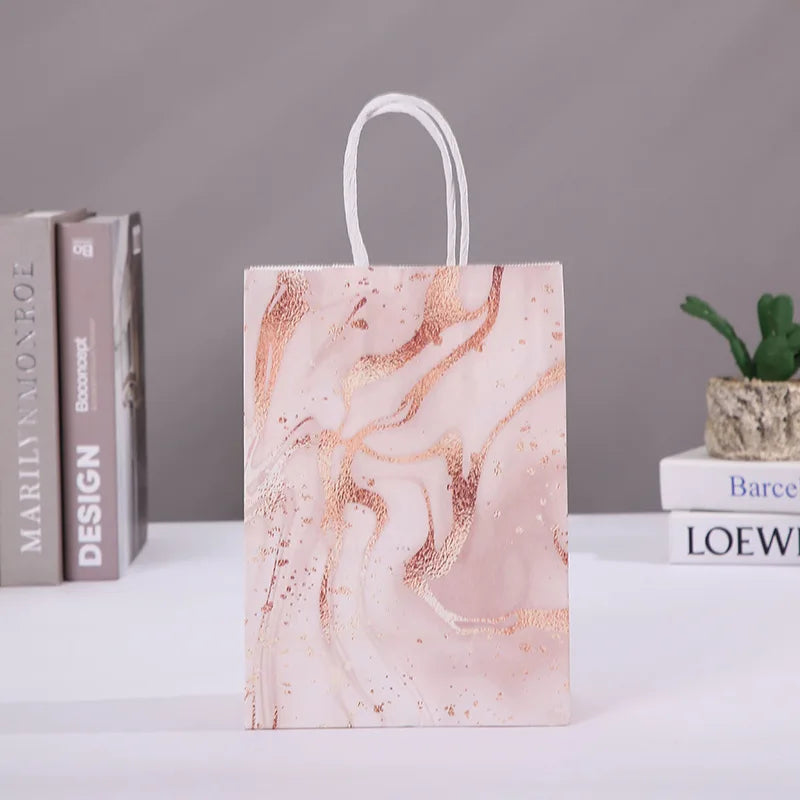 Elegant Marble Design Gift Bag with Handle 5pcs