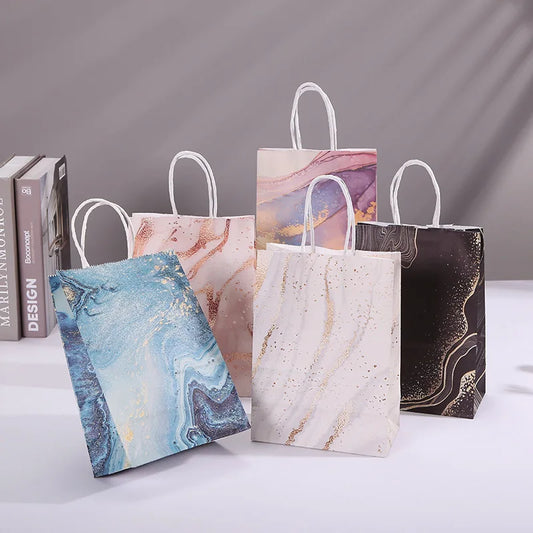 Elegant Marble Design Gift Bag with Handle 5pcs
