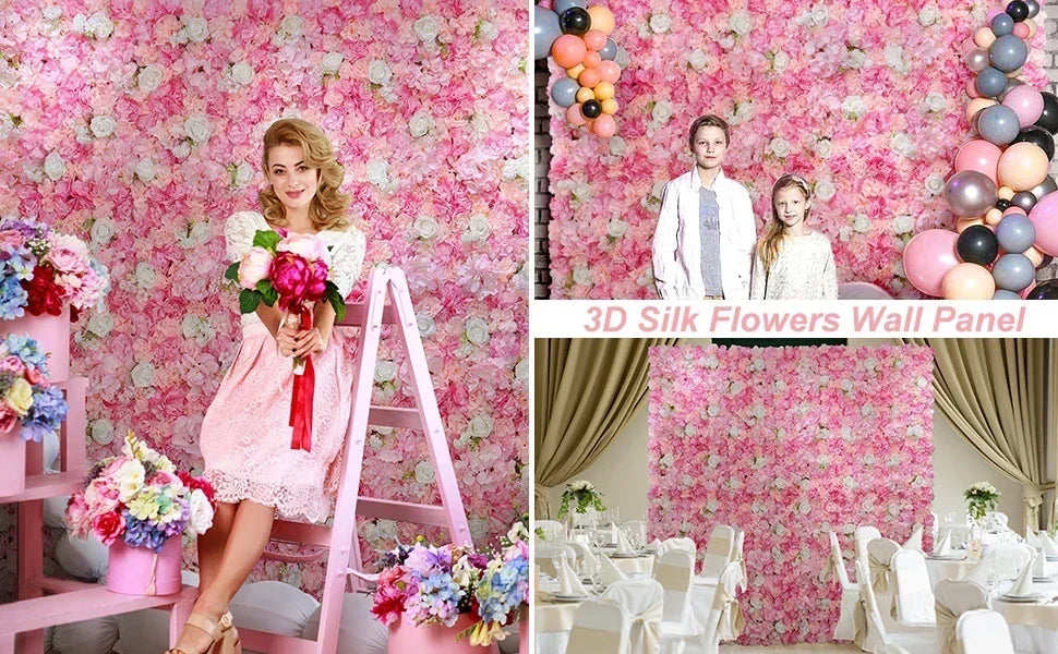 12PCS Artificial Flowers Roses Wall Panel 3D Flower Backdrop Outdoor Decoration