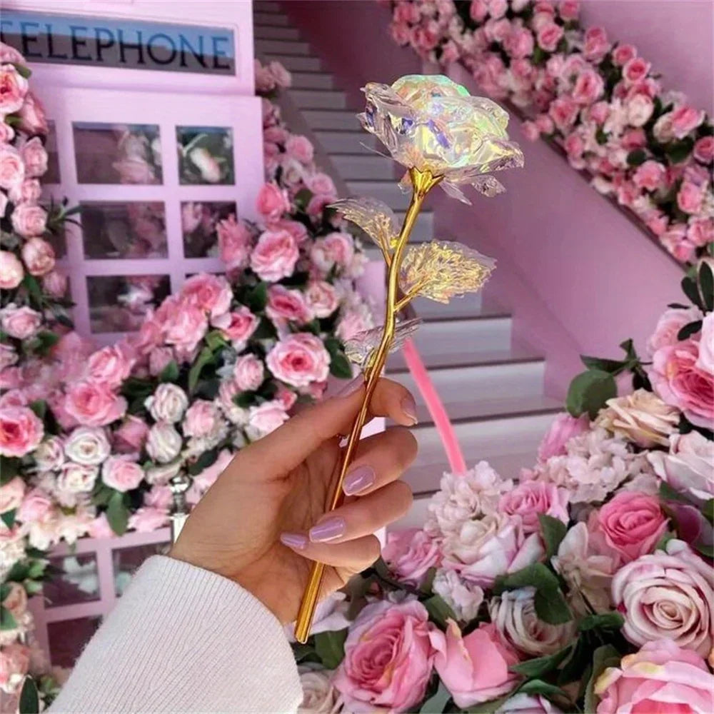 10pcs Eternal Rose Colorful Gold Rose Mother's Day Valentine's Day Simulation Gold Pot Foil Flower Gift Home Decoration