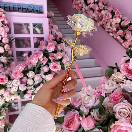 10pcs Eternal Rose Colorful Gold Rose Mother's Day Valentine's Day Simulation Gold Pot Foil Flower Gift Home Decoration