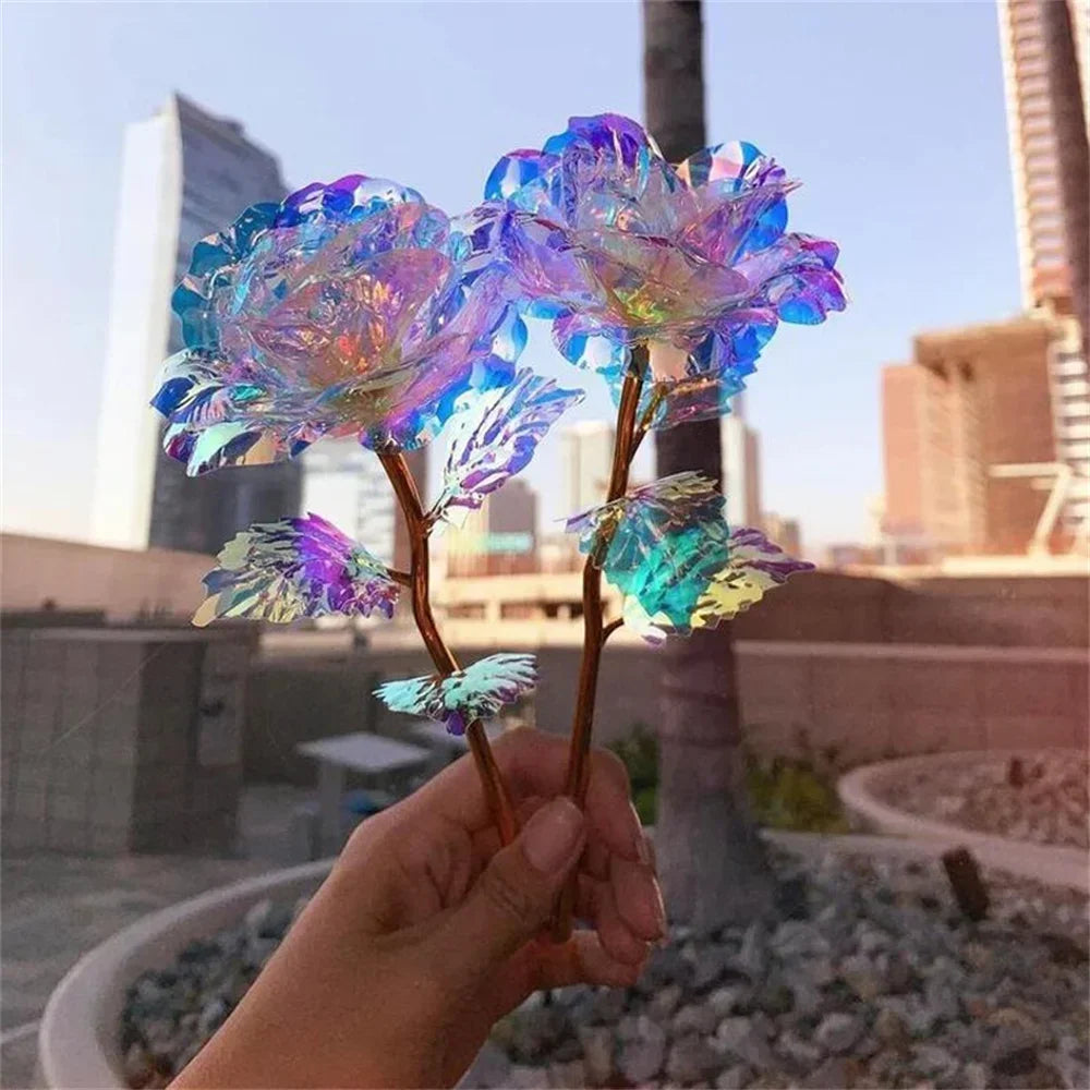 10pcs Eternal Rose Colorful Gold Rose Mother's Day Valentine's Day Simulation Gold Pot Foil Flower Gift Home Decoration