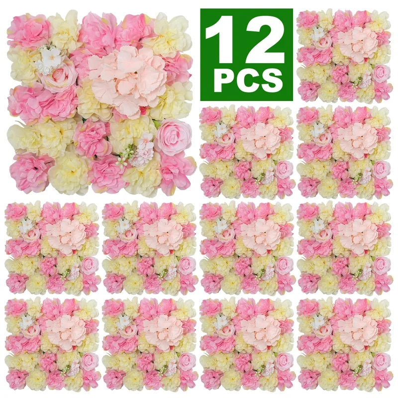 12PCS Artificial Flowers Roses Wall Panel 3D Flower Backdrop Outdoor Decoration
