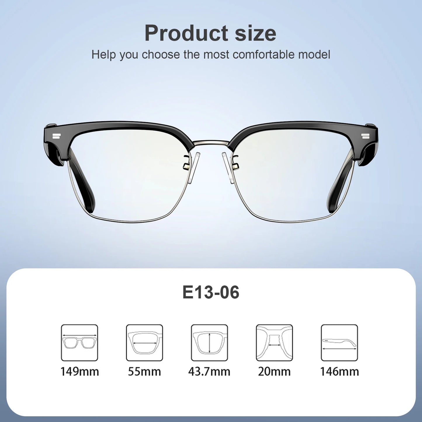Blackview E1306 Smart Glasses for Men Women Bluetooth Call  AI Voice Mic & Speaker