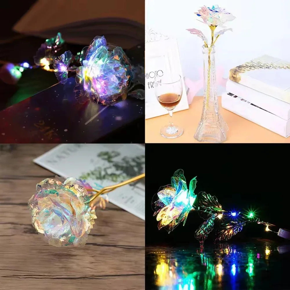 10pcs Eternal Rose Colorful Gold Rose Mother's Day Valentine's Day Simulation Gold Pot Foil Flower Gift Home Decoration