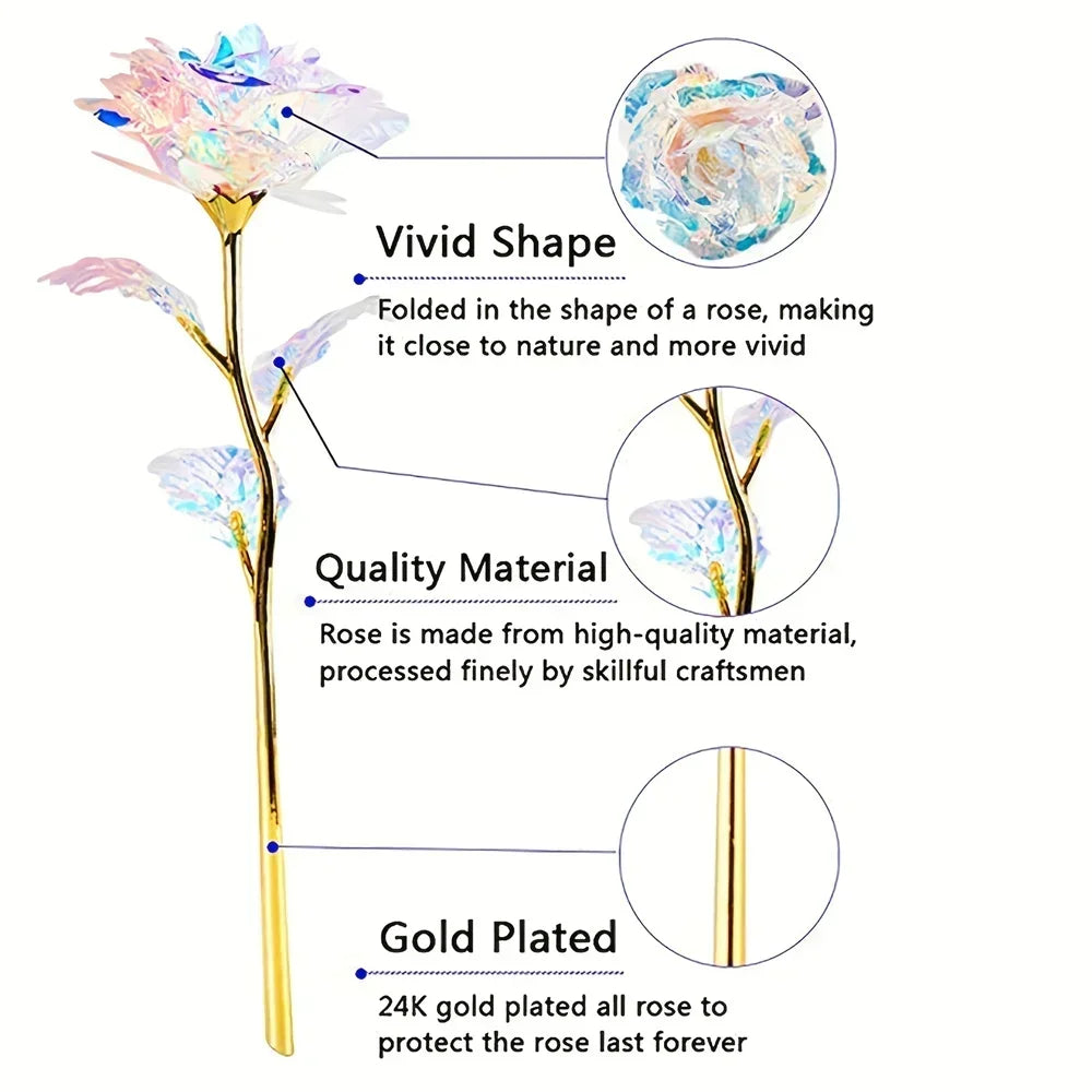 10pcs Eternal Rose Colorful Gold Rose Mother's Day Valentine's Day Simulation Gold Pot Foil Flower Gift Home Decoration