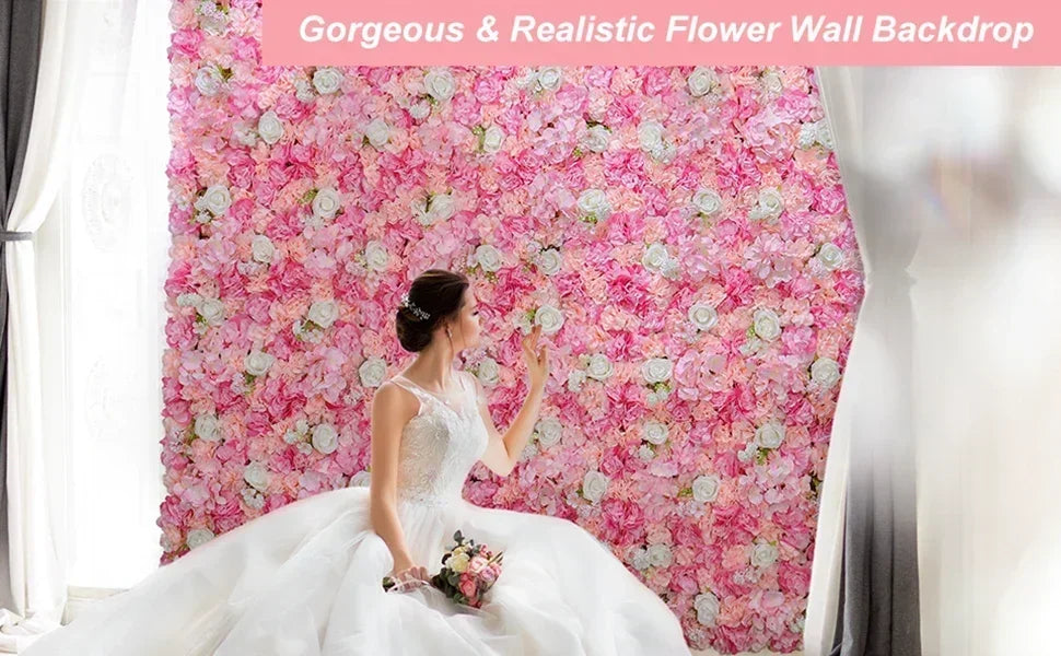 12PCS Artificial Flowers Roses Wall Panel 3D Flower Backdrop Outdoor Decoration