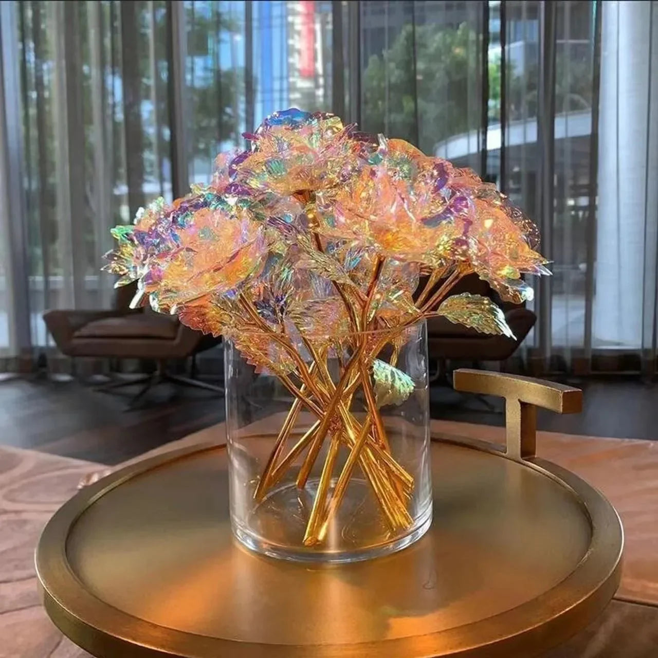 10pcs Eternal Rose Colorful Gold Rose Mother's Day Valentine's Day Simulation Gold Pot Foil Flower Gift Home Decoration
