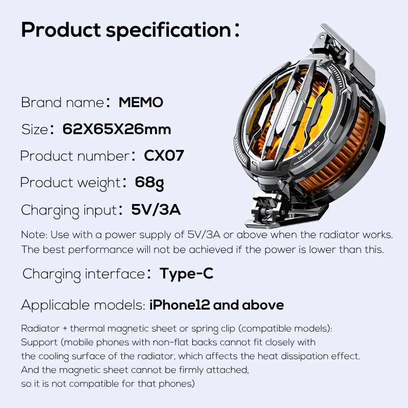 Universal Phone Supercooling Magnetic Fan Memo CX08 Pro