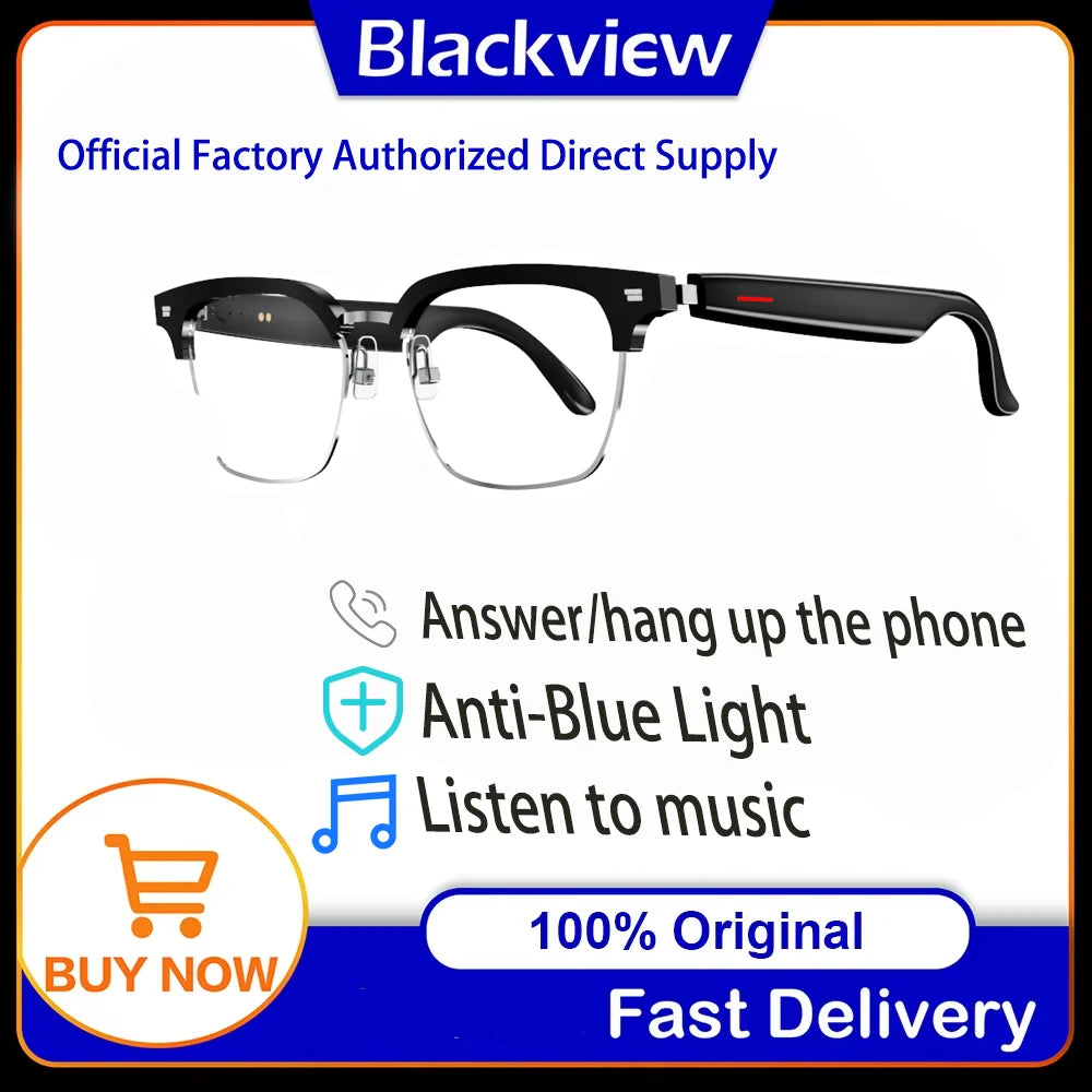 Blackview E1306 Smart Glasses for Men Women Bluetooth Call  AI Voice Mic & Speaker