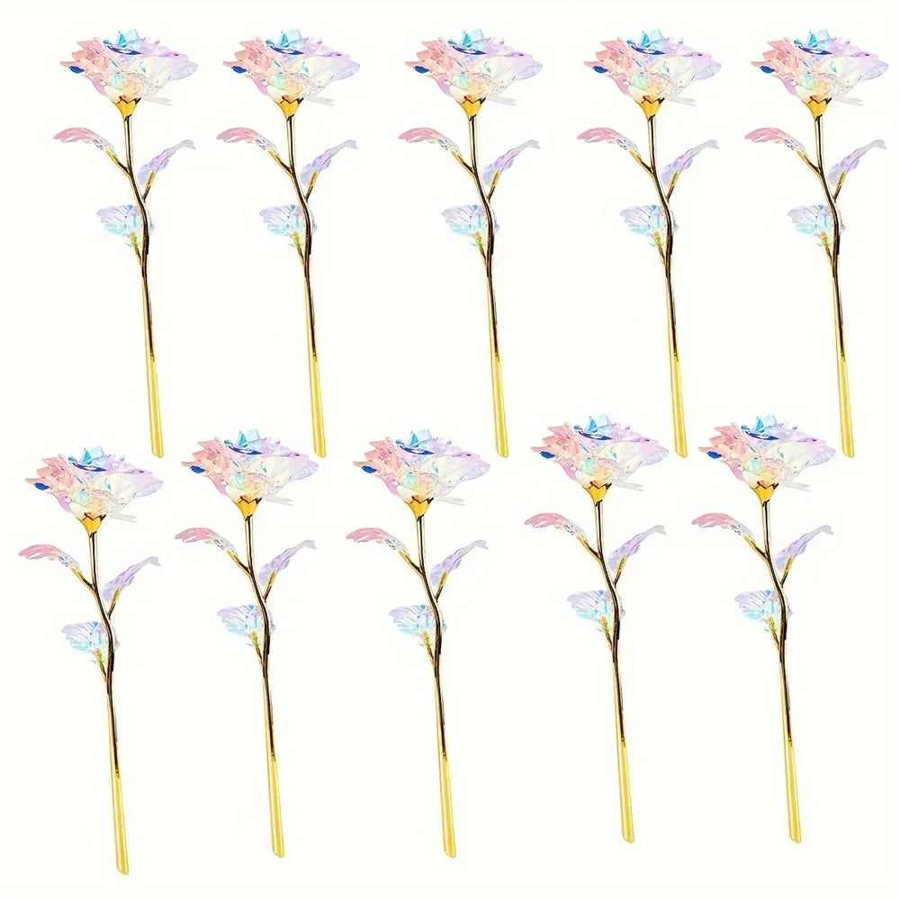 10pcs Eternal Rose Colorful Gold Rose Mother's Day Valentine's Day Simulation Gold Pot Foil Flower Gift Home Decoration