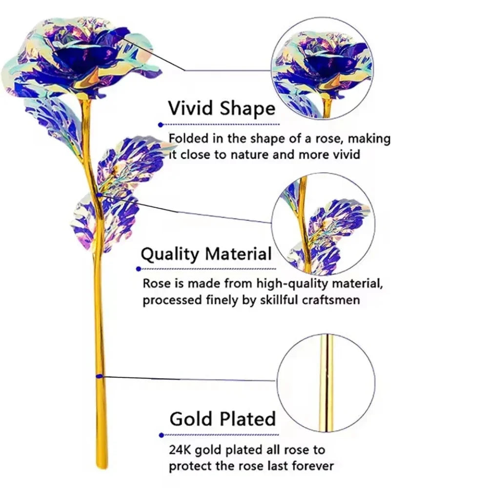 10pcs Eternal Rose Colorful Gold Rose Mother's Day Valentine's Day Simulation Gold Pot Foil Flower Gift Home Decoration