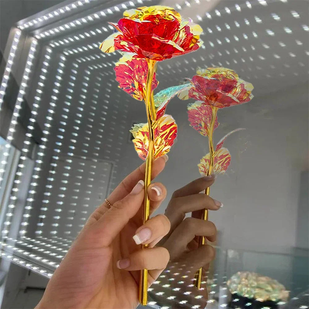 10pcs Eternal Rose Colorful Gold Rose Mother's Day Valentine's Day Simulation Gold Pot Foil Flower Gift Home Decoration