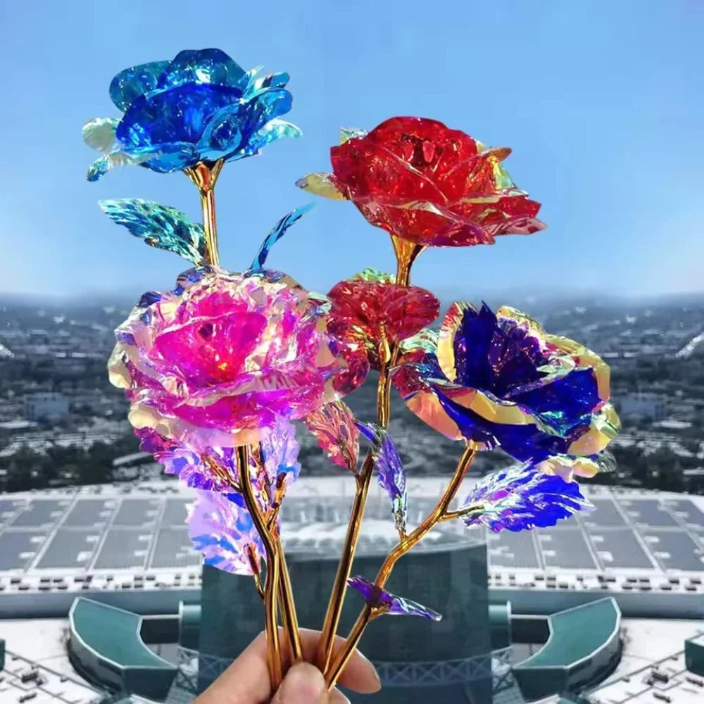 10pcs Eternal Rose Colorful Gold Rose Mother's Day Valentine's Day Simulation Gold Pot Foil Flower Gift Home Decoration