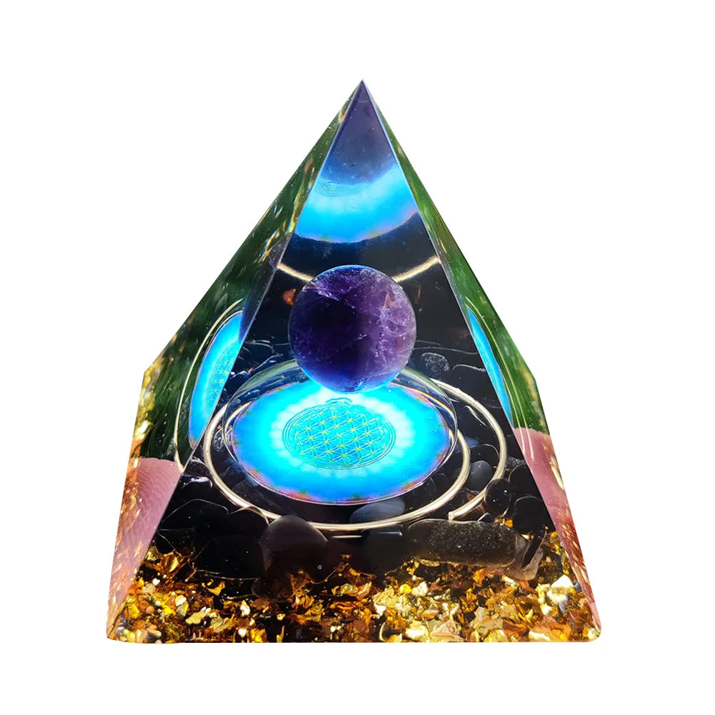 Transparent Crystal Orgonite Pyramid Sculpture Resin Art Craft Decor