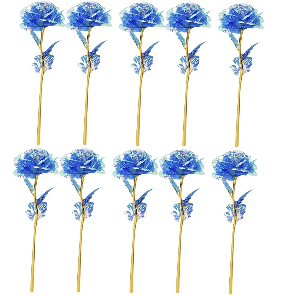 10pcs Eternal Rose Colorful Gold Rose Mother's Day Valentine's Day Simulation Gold Pot Foil Flower Gift Home Decoration