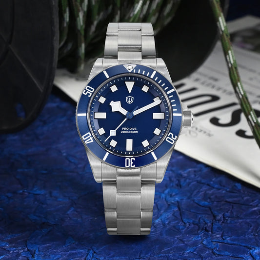 Watchdives WD1969 Pro 38mm Quartz Diver Watch - VH31 Sweep Seconds Movement, 20Bar Waterproof BGW9 Blue Luminous Sapphire Glass