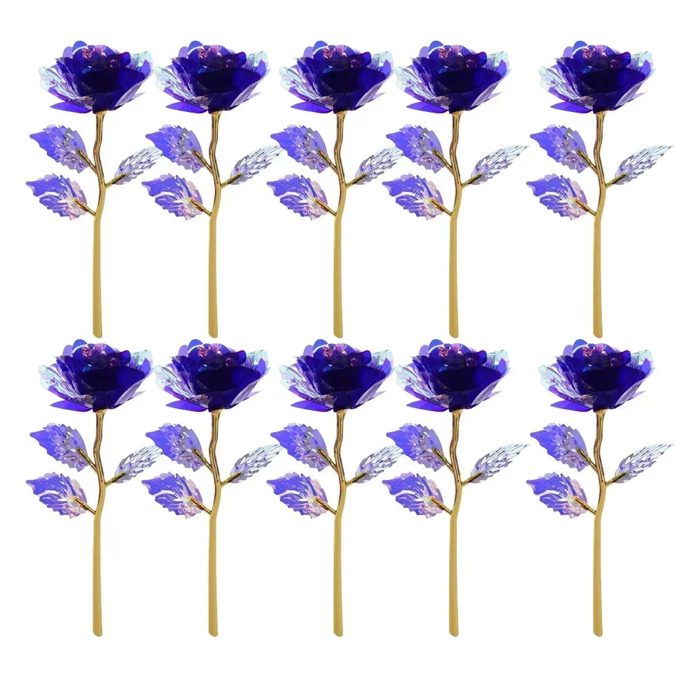 10pcs Eternal Rose Colorful Gold Rose Mother's Day Valentine's Day Simulation Gold Pot Foil Flower Gift Home Decoration