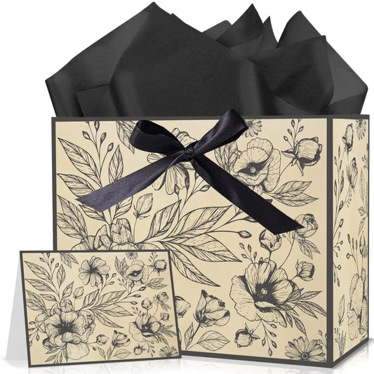 Vintage Floral Gift Bag: Black Flowers