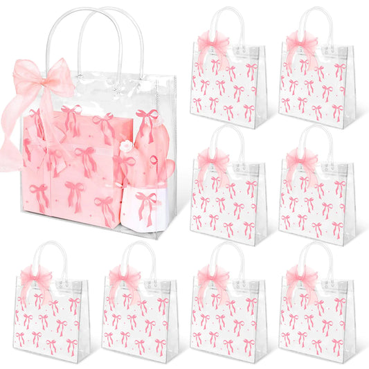Pink Bow PVC Clear Gift Bag with Handle 24pcs