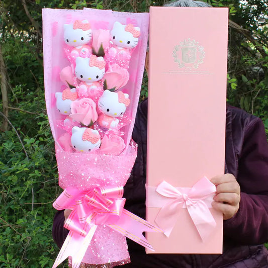 Cat Plush Bouquet Flower Gift Box for Valentine's Day